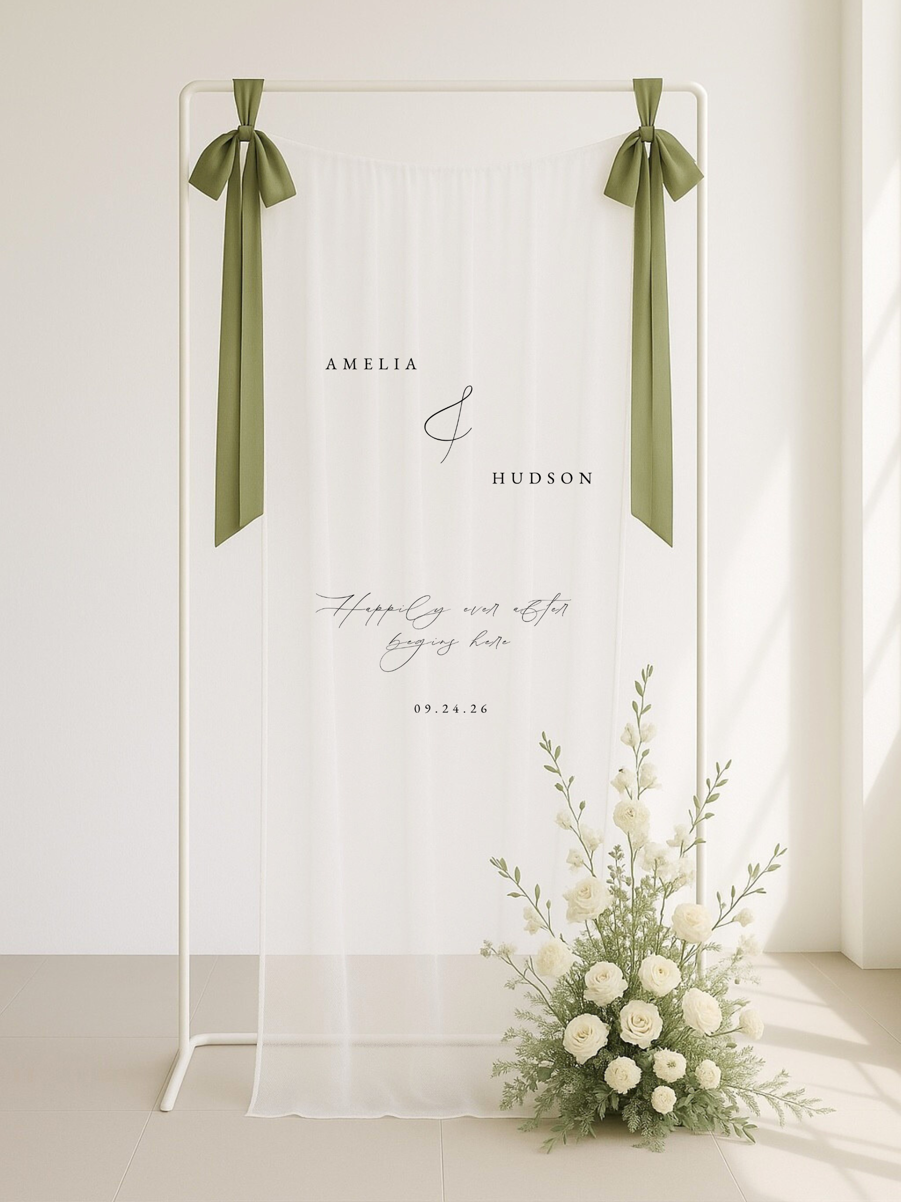 This is a sheer tulle wedding welcome sign.