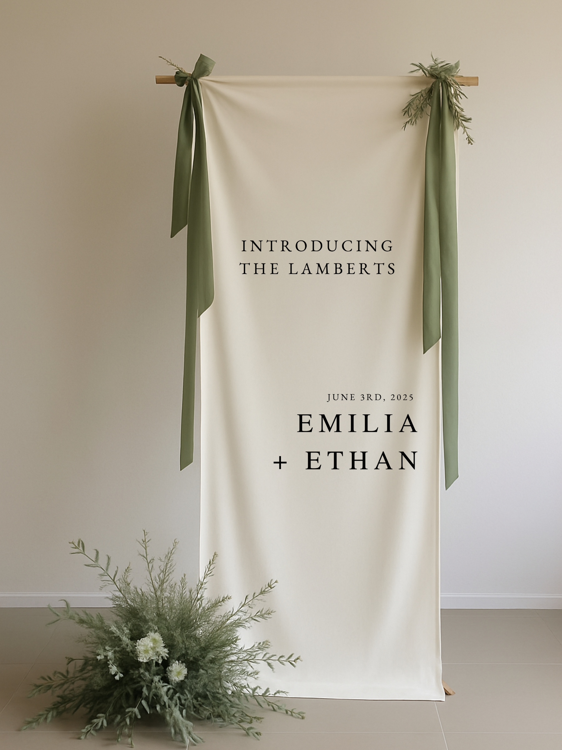 Modern linen wedding welcome sign, personalized signage in clean and elegant style.